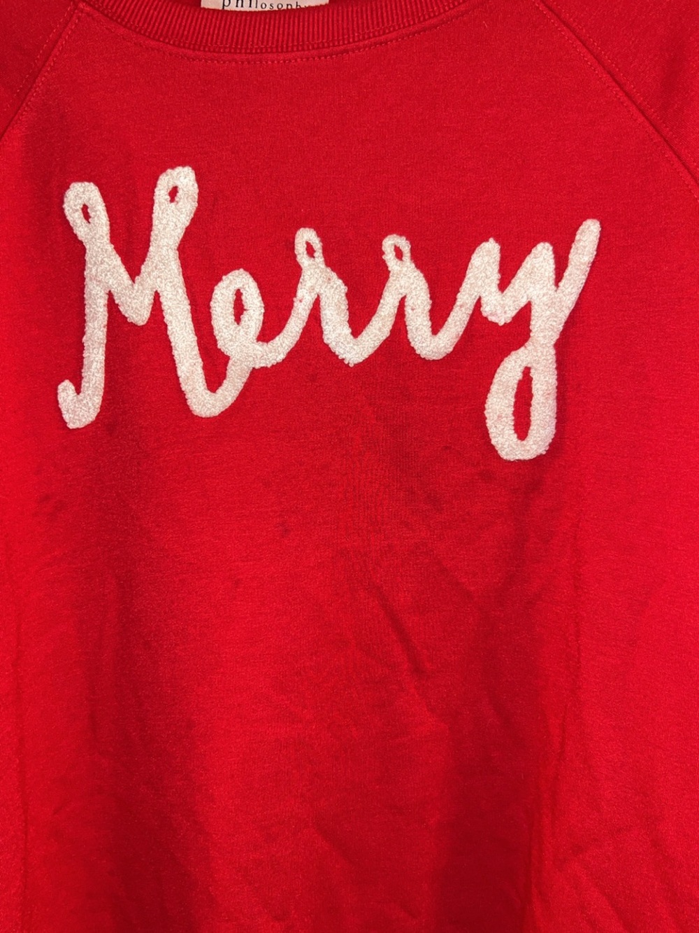 Philosophy Red Sweatshirt with White 'Merry' Script - Picture 3 of 5